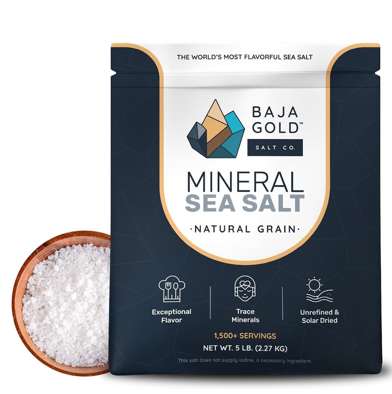 Baja Gold Mineral Sea Salt - Organic Natural Grain Salt for Cooking & Baking | Low Sodium, Authentic Baja Salt | Ideal for All Culinary Creations | 5 lb. Resealable Bag, 1,500+ Servings - Image 1